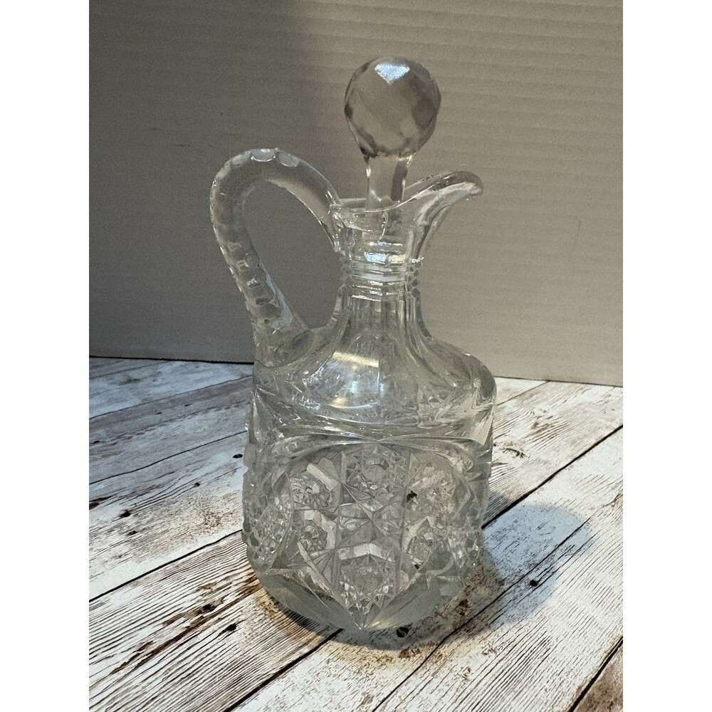Vintage EAPG Cruet Decanter with Stopper - Hobstar & Fan Near Antique 1900s